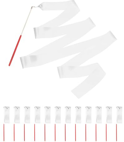 uxcell 12PCS White Dance Ribbon, Gymnastics Ribbon Twirling Ribbons for Birthday Party Streamers Decoration,6.6Ft Circus Carnival Ribbon with Sticks Wands