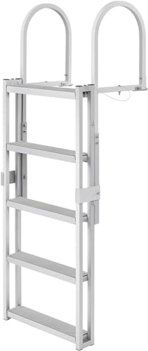 VEVOR Retractable Dock Ladder 5 Steps, Aluminum Sliding Pontoon Boat Ladder with 48-60 Adjustable Height, 4 Wide Nonslip Pedals, Swim Step Ladder for Boat/Lake/Pool/Marine Boarding