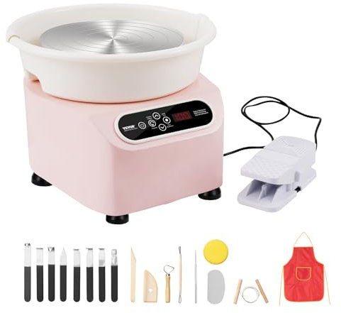 VEVOR Roue de Poterie 250 mm, Tour de Potier Électrique 350 W, avec Pédale Écran Tactile LCD et Tablier, Mini Roue de Poterie à Entraînement Direct, pour Céramique Bricolage Artisanat d'art, Rose
