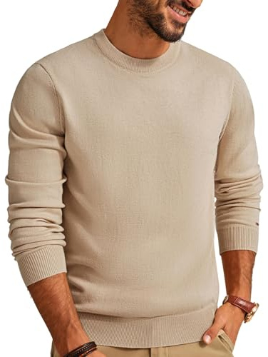 PJ PAUL JONES Men's Sweater Crewneck Wool Blend Knit Thermal Long Sleeve Basic Stylish Casual Fall Pullover Sweater Beige M