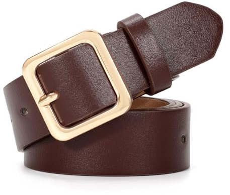 XZQTIVE Damen Ledergürtel für Jeans Hosen Kleider Mode Damen Schwarzer Gürtel mit quadratischer Schnalle