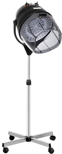 HOMCOM Casco Asciugacapelli 1180W ad Altezza Regolabile, Casco per Capelli con Timer 60 Minuti e Ruote Girevoli, in PP, PC e Acciaio, 65x65x115-165 cm, Nero