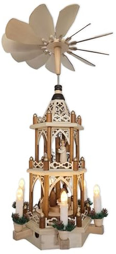 Wichtelstube-Kollektion Weihnachtspyramide Elektrisch, Traditionell handbemalte Figuren, Beleuchtet und Batteriebetrieben mit Bewegung, Elektrische Pyramide Weihnachten, Weihnachtspyramide (51cm)