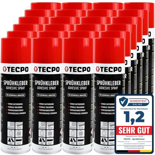TECPO Lot de 24 adhésifs en spray - 500 ml - Colle industrielle - Colle de contact universelle pour cuir, mousse, plastique, métal, papier, caoutchouc, etc.