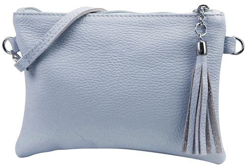 SH Leder Echtleder Umhängetasche Clutch kleine Tasche Abendtasche 22x15cm Anny G248 (Hellblau)