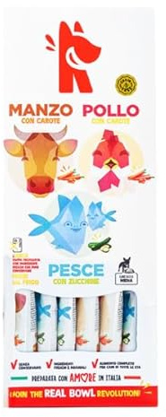RealBowl Umido Cane Multipack gusti assortiti POLLO, MANZO e PESCE, alimento completo per cani adulti di tutte le taglie, barf, alimento cucinato naturalmente | 7 bustine da 400 grammi l’una.