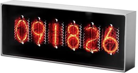 Vastarry Horloge quantique intelligente Nixie 6.2 avec synchronisation Wi-Fi – Affichage de l'heure et de la météo contrôlés par application, réveil vintage avec cadre photo, art pixel rétro pour la