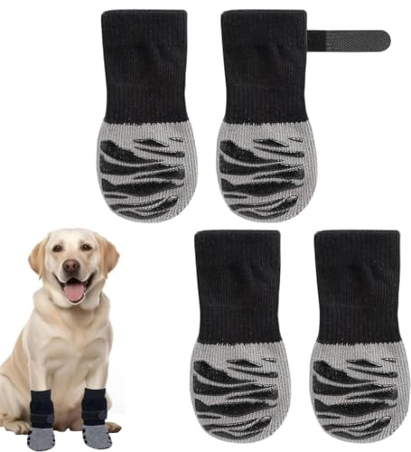 KEWUF Chaussettes Antidérapantes pour Chien, Protection Coussinet Chien, Chaussure Chien, Réglables Chaussettes Chien avec Adhérence, Pour Chiens moyens (4 Pièces, Noir, M)