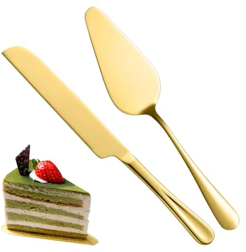 Haxisii Wedding Cake Knife and Server Set,2 PCS Gold Cake Cutting Set,Stainless Steel Cake Cutter Set for Wedding, Christmas, Birthday and Events,Dishwasher Safe