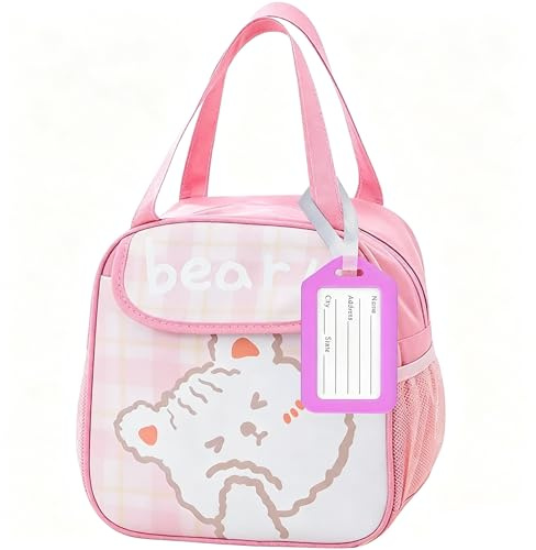 QZLSAYSL Lunch Bag for Girls - Insulated Kids Lunch Box for School Portable Reusable Toddler Cooler Lunch Bag with Bottle Holder and Water-Resistant Lining (Pink)