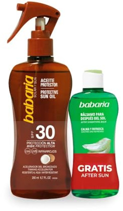 Babaria - Aceite Bronceador Solar Spray con Protección SPF 30 + After Sun Aloe Vera | Acelerador Bronceado con Protector Solar | Babaria Bronceador Cuerpo | Aceite Sola