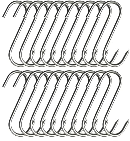 ZMaglorian 20 Crochets à Viande Inoxydables, Crochet de Boucher Professionnel en Acier Inoxydable - S Multifonction pour Fumoir, Séchage et Suspension de Viande