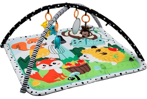 LN Cozy CORNE Baby Play Mat & Activity Gym, Portable 110x100x53cm Play Mat with Hanging Toys for Newborn & Infant Tummy Time, Sensory Playmat for Floor Play 0-6 Months & Beyond (Animal Park)