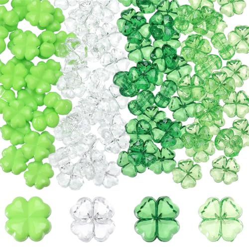 SOFPLATE 1 låda 200 st 4 färger 11 x 11 mm gröna fyrklöver pärlor facetterade akrylberlocker tillbehör för smyckestillverkning tillbehör gör-det-själv armband Saint Patrick's Day hantverk vuxen