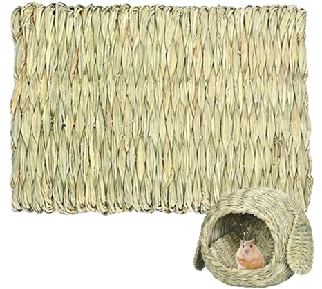 Casa de césped para Animales Tejidos, cabaña de Paja Tejida a Mano, jaulas de Animales pequeños, Alfombrilla de heno para cobayas, Loros, Conejos, hámster, Chinchilla, Ardilla