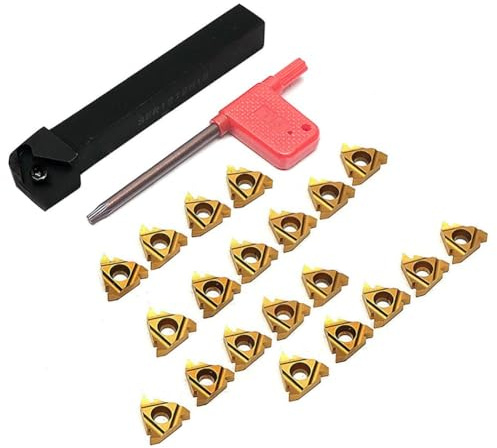 JoyousMall CNC SER1212H16 - Juego de herramientas de roscado de torno CNC, soporte de inserción de carburo con 20 insertos de giro de rosca externa 16ER AG60 y llave