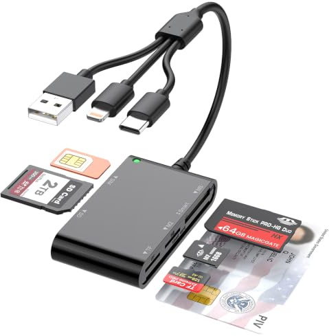 7-in-3 CAC Reader for CAC/SD/TF/M2/ID/IC/SIM/PIV/Ms Card USB A/C/Lightning