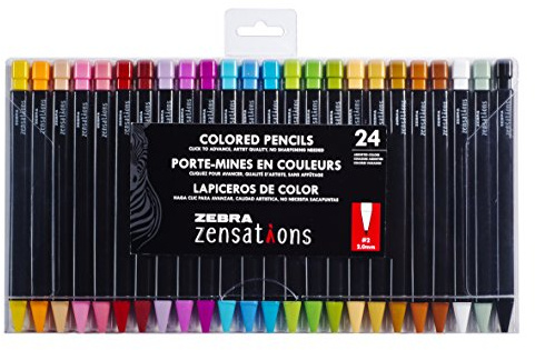 Zebra Pen Zensations Mechanical Colored Pencils, Assorted Colors, 2.0mm Bold #2 Lead, Refillable, Triangular Barrel to Prevent Rolling, 24-Pack (08124)