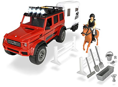 Dickie Toys Playlife-Pferdeanhänger Set, Mercedes Benz AMG 500 Geländewagen, mit Pferdeanhänger & Pferd, inkl. Figur als Reiterin mit Helm, Licht & Sound, inkl. Batterien, 40 cm, ab 3 Jahren