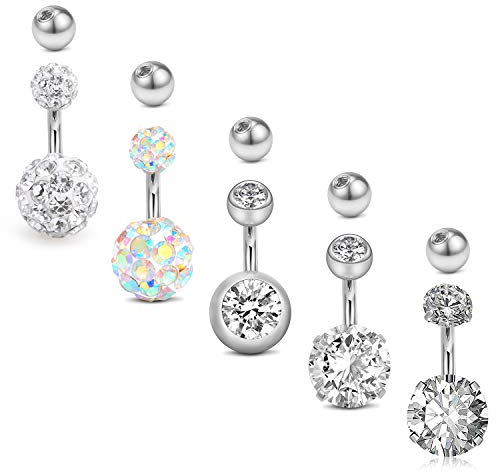 LAURITAMI Kurzes Bauchnabelpiercing 6mm Chirurgenstahl 14G Barbell Silber CZ Piercing Bauchnabel Schmuck Barbell