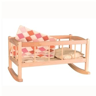 EGMONT TOYS Puppenwiege aus Holz mit Patchworkdecke, Puppenbett