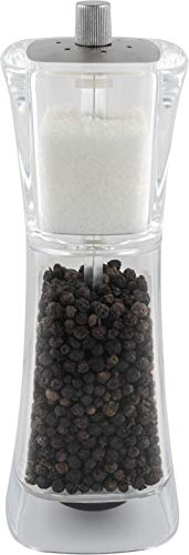 Gmill by Grunwerg 9175M Acrylic Combination Salt & Pepper Mill, Ceramic Adjustable Peppercorn Grinder and Salt Shaker, 18cm, Clear