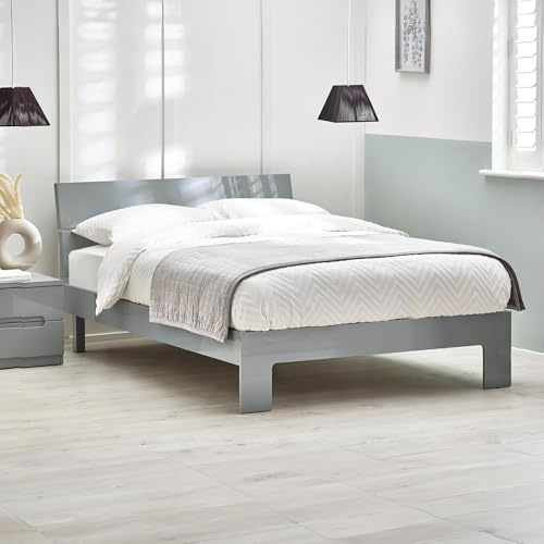 Julian Bowen Manhattan King Size Bed Frame - Wooden 5ft Grey Bed Base 150cm x 200cm with Slats and Headboard, No Box Spring Needed, Underbed Storage, Sleek Modern Style