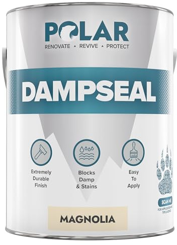 Polar Damp Seal Paint - Primer & Topcoat for Indoor Walls & Ceilings - Mould Resistant Stain Blocker Paint- Quick Drying for Wood, Plaster, Cement and Stone - Matt Finish - Magnolia - 2.5L