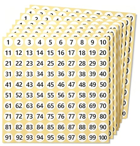 100 Feuilles Étiquettes Chiffres, Stickers Ronds Chiffres, Étiquettes Adhésives Rondes, Forte Adhérence, für le Marquage d'Inventaire, le Tri des Numéros