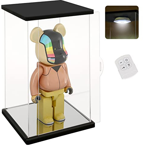 NONEMEY Clear Acrylic Display Case with Remote Control Light for 400% Bearbrick, Dustproof Model Showcase Organizer Box, Display Case for Collectibles Bearbrick (6×4.7×12.6inch,15×12×32cm)