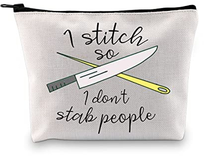 JTOUK Needleworker Gift Cross Stitch Project Bag I Stitch So I Don’t Stab People Sewing Project Bag for Cross Stitch Lover (Stab People Bag EU)