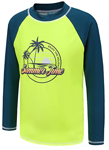 Tee Shirt de Bain Anti UV Enfant à Manches Longues Protection Solaire Maillot de Bain à séchage Rapide Garcon 11 12 Ans