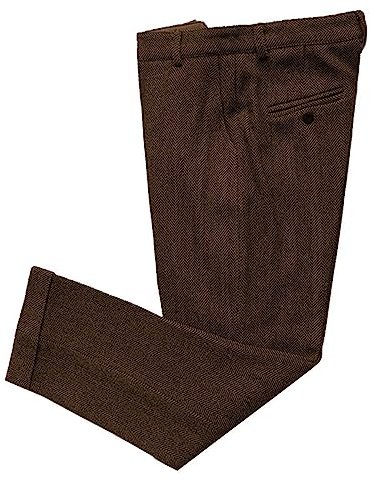 Solovedress Pantaloni eleganti da uomo vintage in tweed a spina di pesce vestibilità regolare per completi, marrone, 38W x 32L