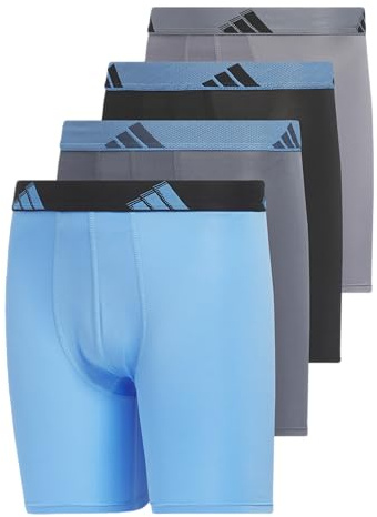adidas Calzoncillos Tipo Calzones Largos de Microfibra de Ajuste atlético para niño, diseñada para Deportes Activos y Comodidad Durante Todo el día (Paquete de 4), Blue Burst/Black/Grey, Medium