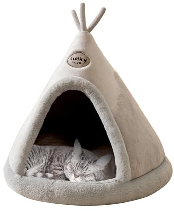 Galatée Katzenhöhlenbett, Komfortables Dreieck Haustier Tipi, Haustier Feiertagskatze Höhlenhaus Und Kitty -Bett, Extrem Gemütliches Und Warmes Haustierzelt Für Katze Und Hund(XL, Grau)