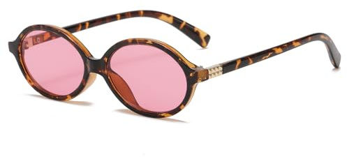LJCZKA Lunettes de Soleil Ovales Mode pour Femmes et Hommes Petite Monture Ovale Rondes Lunettes Rétro Tendance Protection UV400