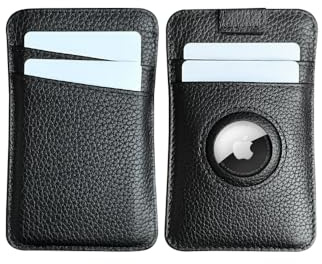 Korthållare för AirTag i italienskt full grain-läder | Tunn & minimalistisk plånbok | Håller upp till 8 kort | Snabb & smidig tillgång med dragfunktion