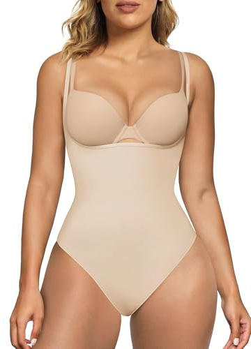 SHAPERX Open Bust Shapewear Tummy Control Bodysuits for Women Seamless Compression High Waisted Body Shaper, SZ5315-Beige-L/XL