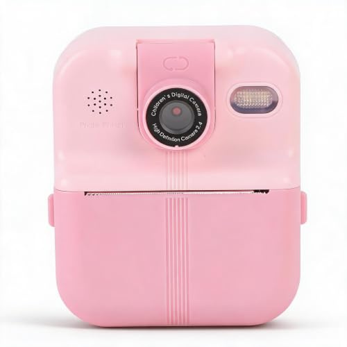 Instant Print Camera, 48MP Photo 1080P Video Instant Camera med 2,4 IPS-skärm, 180° Roterande Lins, Inbyggda Filter och Klistermärken, Bärbar Kamera, Supportmusik/spel (Rosa)