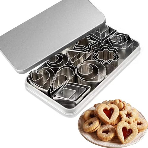 Set di 30 mini tagliapasta per biscotti geometrici, in acciaio inox, per decorazioni torte, torte di zucchero e biscotti