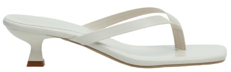 MGGMOKAY Women Thong Sandals Low Heels Kitten Flip Flops Square Toe Mule Slide Sandals,White,7