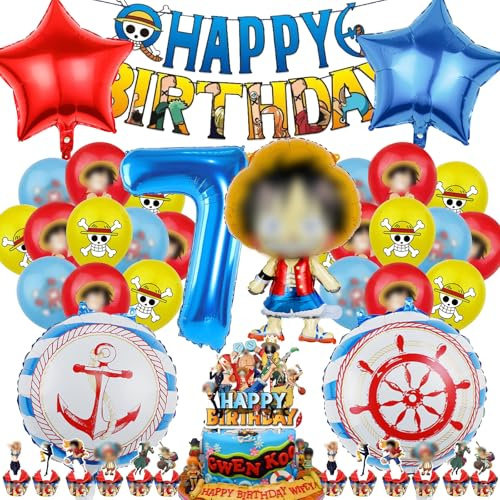 OVOparty 35 Pezzi Kit Compleanno One Piec 7 Anni Ragazzi, Kit Palloncini Decorazioni One Piec per Festa di Compleanno Bambini (7)