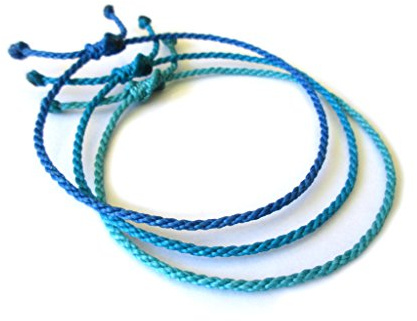 Papacho Creations X3 blå mix armband (kung, azurblå och turkos) flätade med vaxad tråd. Fint rep 2 mm. Enkel, justerbar, unisex och vattentålig. Handgjord i Frankrike Ref#X3A, Ajustable, Vaxrep, Ingen