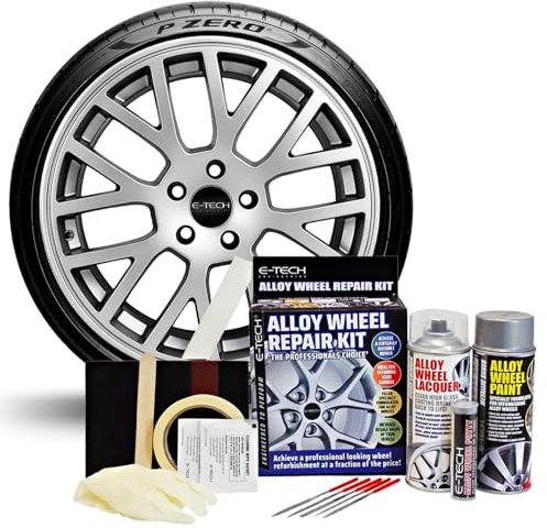 E-TECH Alloy Wheel Repair Kit - wheel rim refurbishment to professionally restore and refurbish car alloy wheel rim damage, scuffs & scrapes (Metallic Silver)