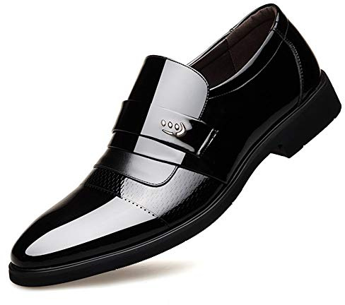 Zapatos Oxford Formales for Hombre, sin Cordones, con Punta Redonda, de Charol, de Piel sintética, de caña Baja, con tacón de Bloque, Antideslizantes, Informales.(Negro,43 EU)