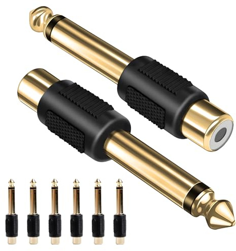 xiongWeiLai 8 stycken cinch till jack 6,35 mm adapter, högkvalitativt uttag till RCA-adapter, förgylld mono för tydlig signalöverföring, kompatibel med förstärkare, högtalare, mixerboard, hemmastudio
