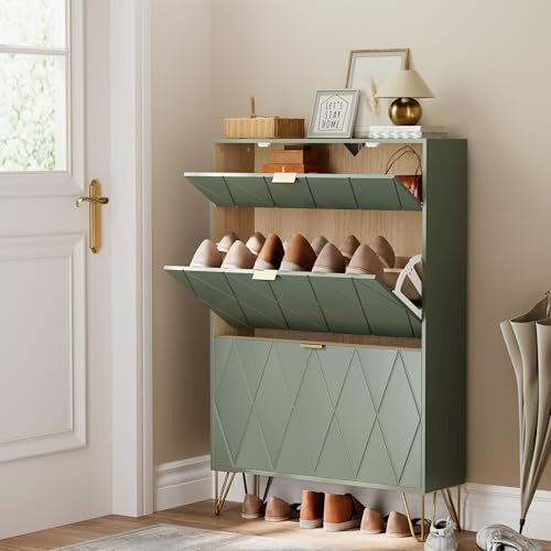 UEV Skoskåp med 2 klaffar, 80 x 24 x 120 cm för 16 par skor (Grönt)