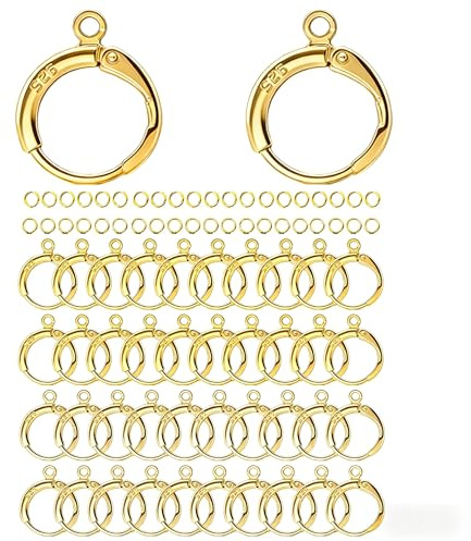 RCIDOS 40 stycken 925 silver kreoler och guldplätering, franska örkrokar, 5 mm hoppringar guld, 40 st, allergivänligt spaklås, gör-det-själv örhänge pysselset