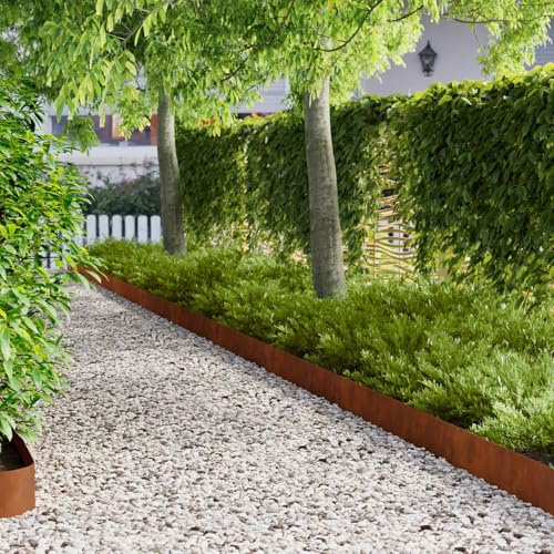 Ordellia 10 piezas 100 x 12 cm de acero oxidado, recubrimiento en polvo, flexible para cerca, borde de césped, borde de parterre, borde de jardín, camino, terraza, grava