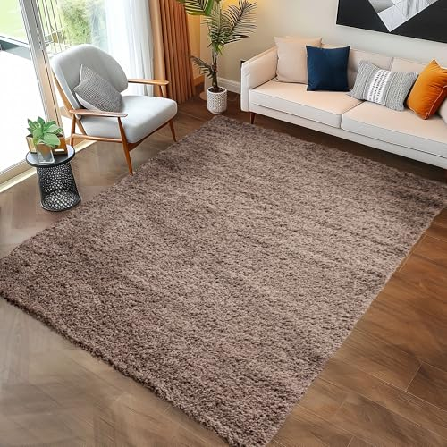 Carpettex Hochflor Teppich Wohnzimmer 300 x 400 cm Taupe - Flauschiger Teppich Extra Weich und Pflegeleicht - Shaggy Teppich Modern Einfarbig Design - Teppich für Schlafzimmer, Esszimmer und Küche